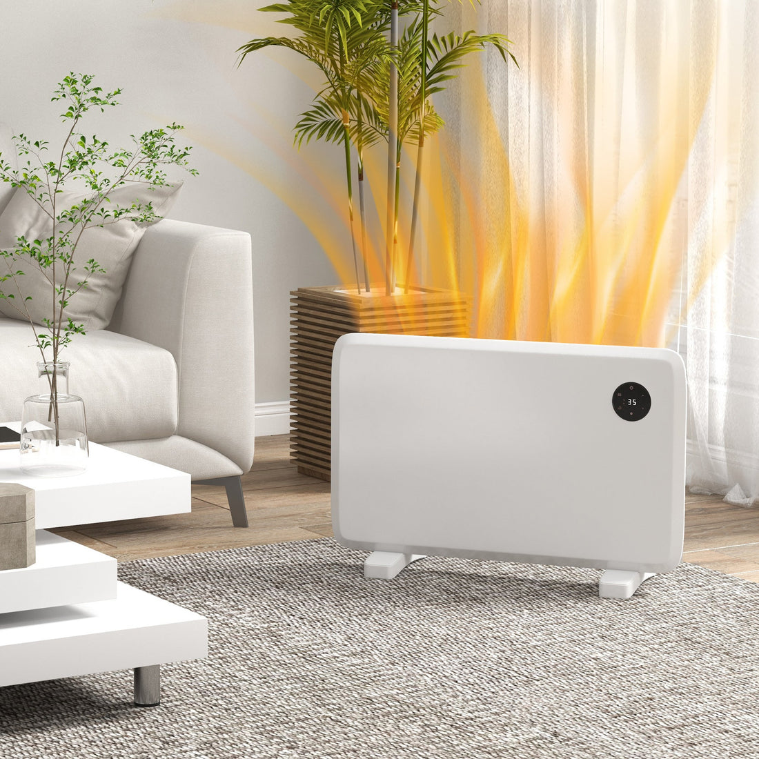 1200W Electric Convector Heater, Freestanding or Wall Mounted, Space Heater with Adjustable Thermostat, Timer, White
