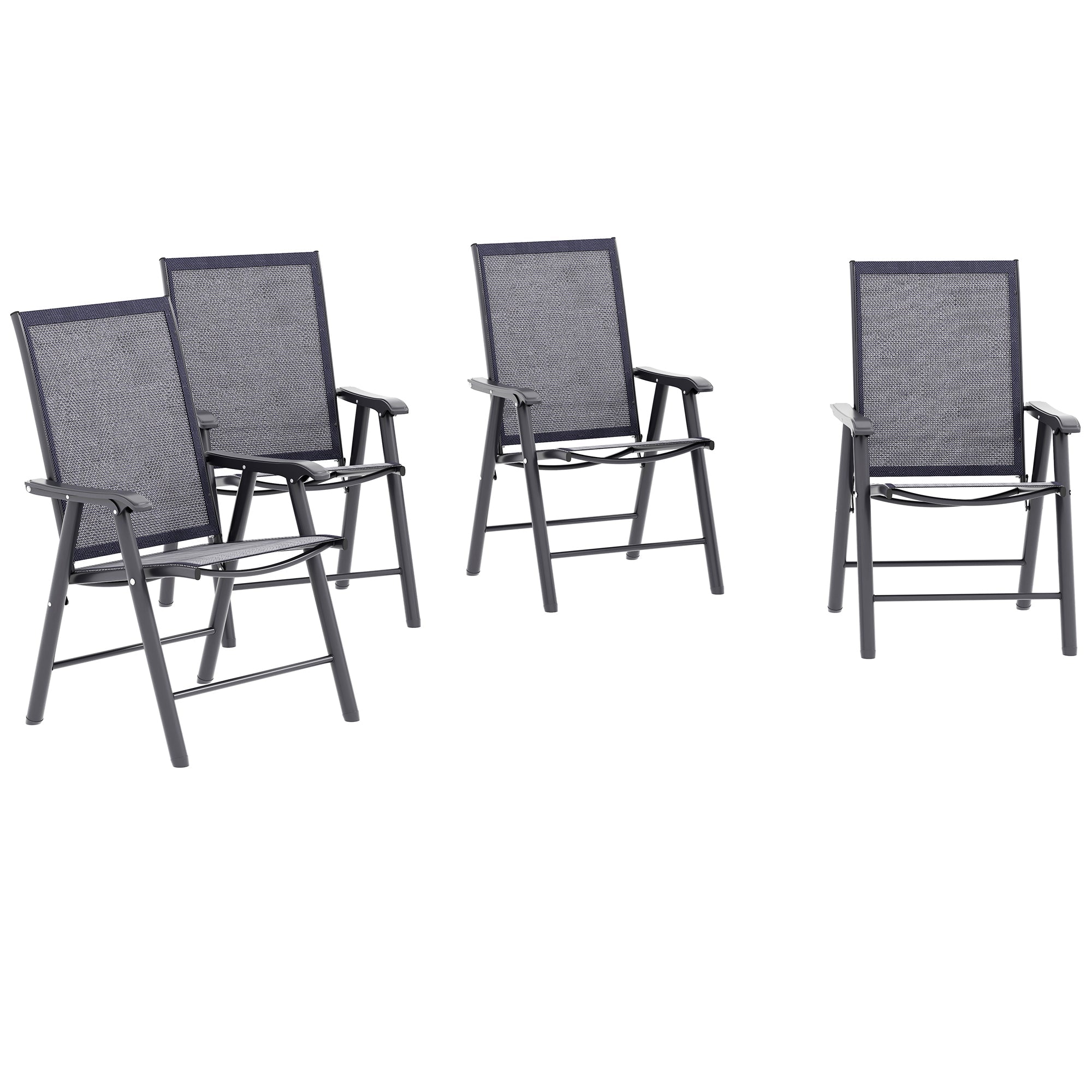 Set of 4 Foldable Metal Garden Chairs Outdoor Patio Park Dining Seat Furniture Charcoal Grey