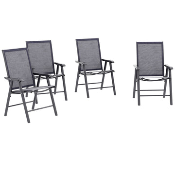 Set of 4 Foldable Metal Garden Chairs Outdoor Patio Park Dining Seat Furniture Charcoal Grey