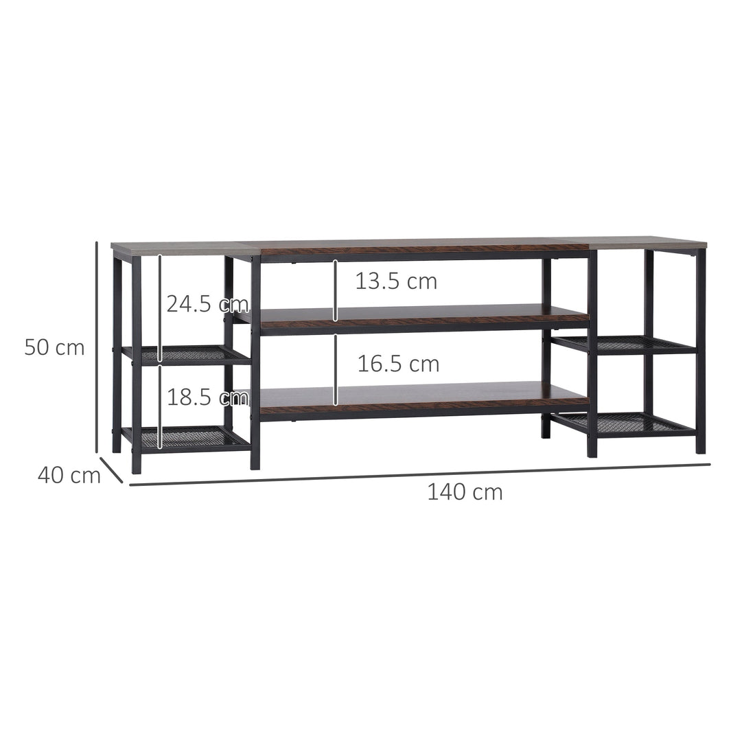TV Unit Cabinet for TVs up to 60 Inches, Industrial TV Stand with Storage Shelves for Living Room, Brown and Grey