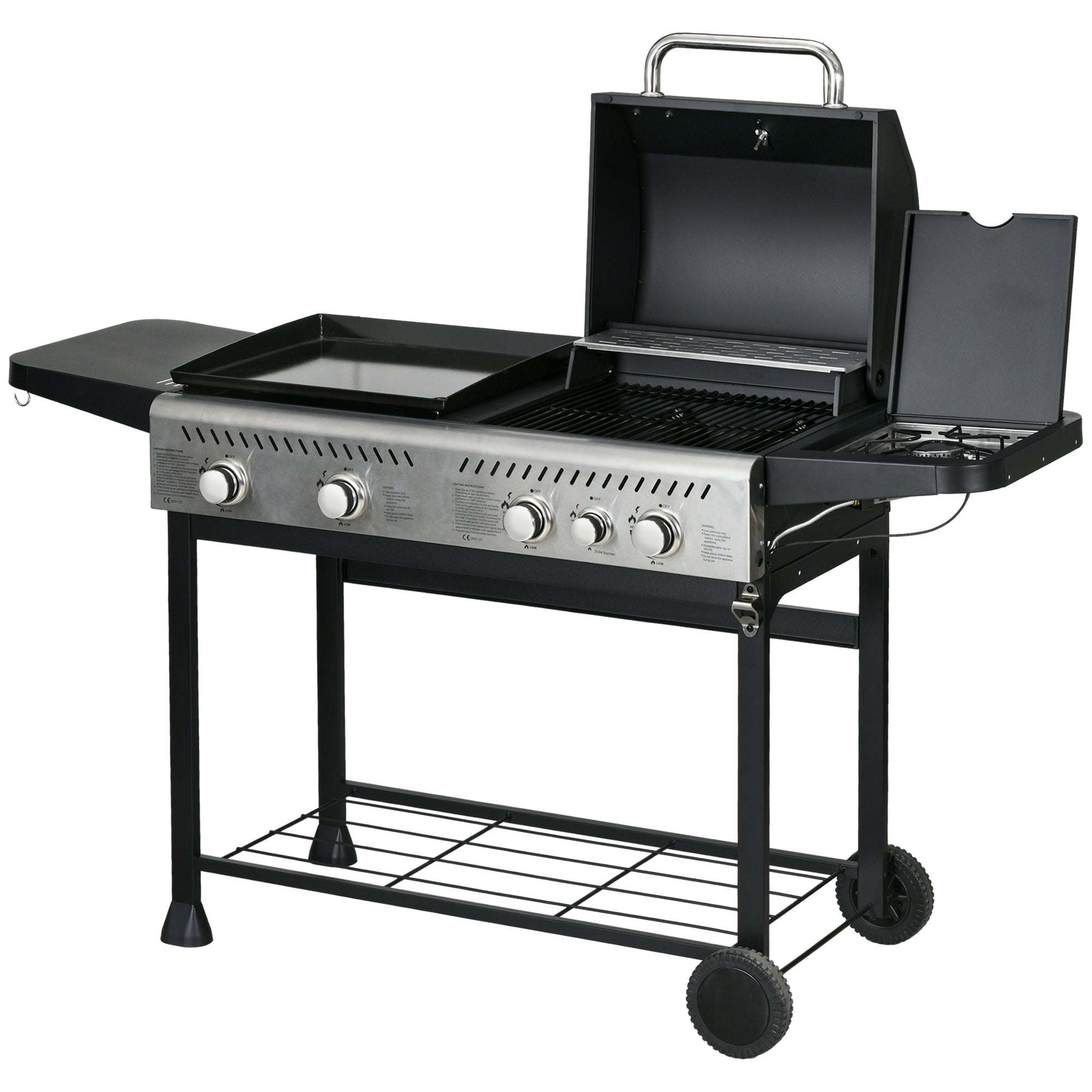 15kW Deluxe Duo Gas BBQ, with Grill, Plancha and Side Burner - Black
