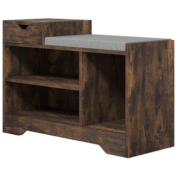 Multi-Compartment Shoe Bench, with Seat - Rustic Brown