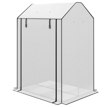 Mini Greenhouse with 4 Wire Shelves, Portable Tomato Greenhouse, Upgraded Garden Grow House for Plants with Roll Up Door and Vents, 100 x 80 x 150cm, White