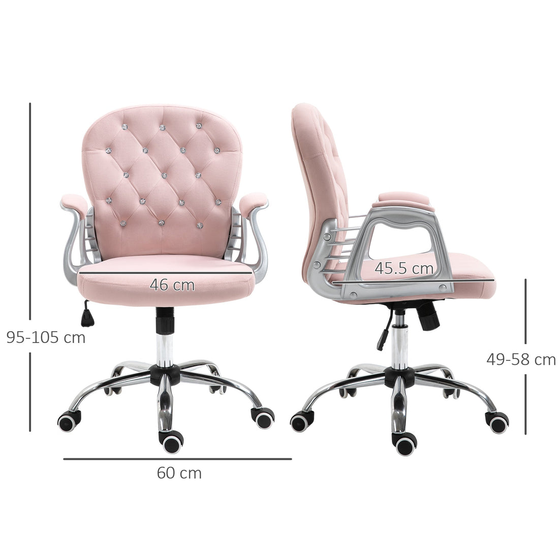 Office Chair, Swivel Desk Chair, Velvet Vanity Chair with Adjustable Height and Rolling Wheels for Home Work Study, Pink