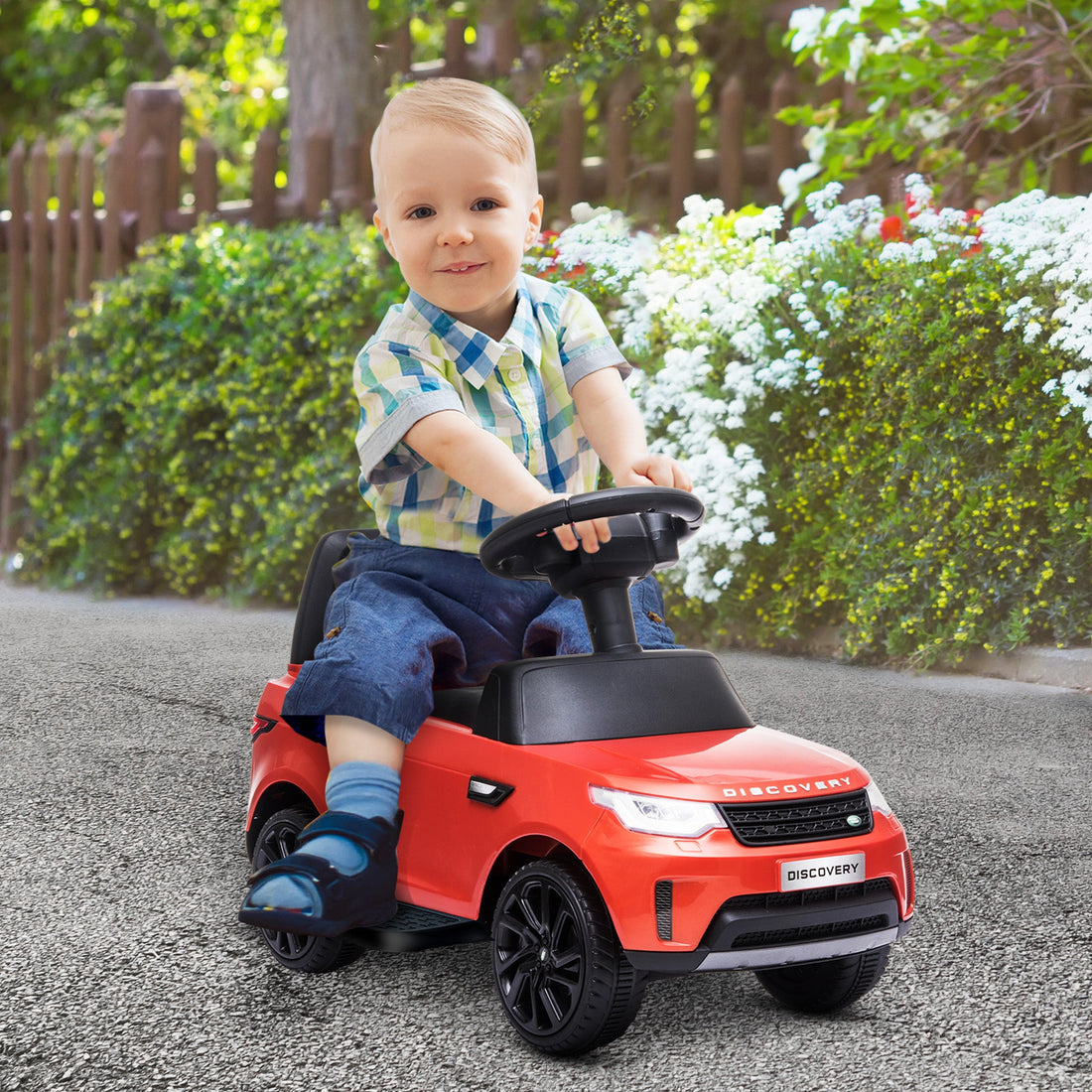 2-in-1 Land Rover Licensed 6V Kids Electric Ride On Car, Sliding Car w/ Headlights, Music, for 18-60 Months, Red