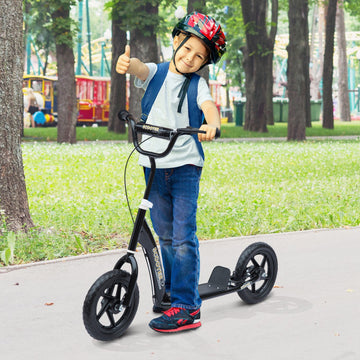 Kids Scooter Kick Scooter with 12" EVA Tyres, Rear Brake, Big Wheels Scooter for 5-12 Years Old, Black
