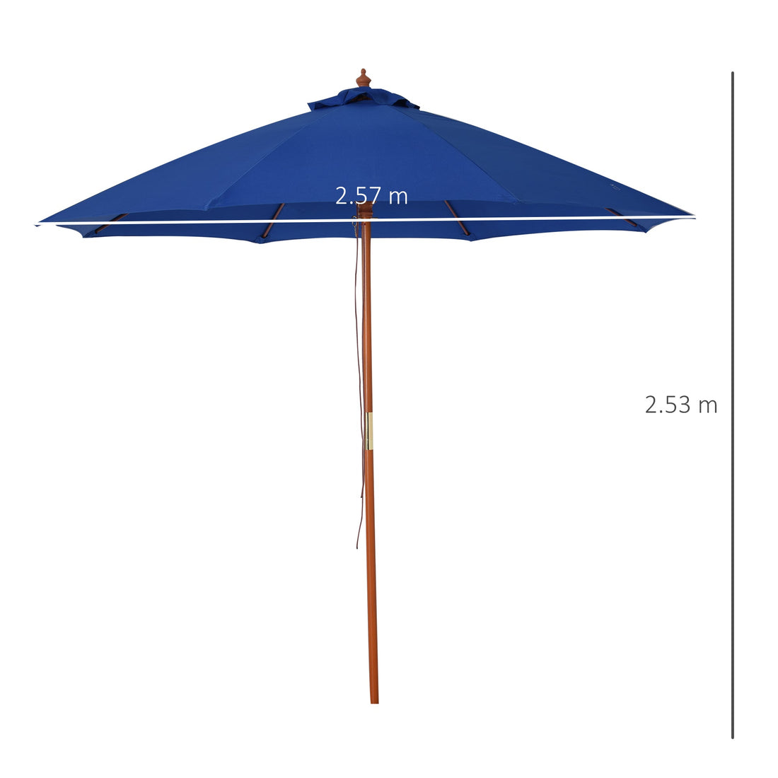2.5m Garden Parasol Umbrella, Outdoor Market Table Umbrella with Wooden Pole & 8 Fibre Glass Ribs, Round Sun Shade Canopy, Blue