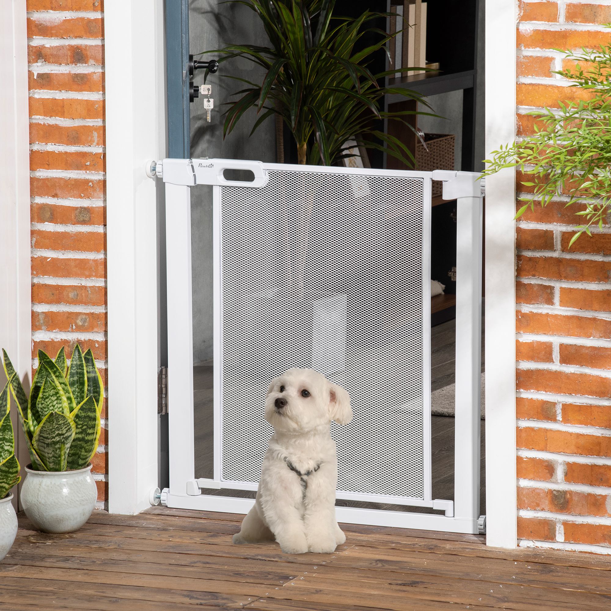 Pet Safety Gate, for Doorways, Staircases, Hallways, with 75-82cm Adjustable Width - White