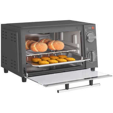 Mini Oven, 9L Countertop Electric Grill, Toaster Oven with Adjustable Temperature, Timer, Dishwasher Safe Baking Tray and Wire Rack, 750W, Grey