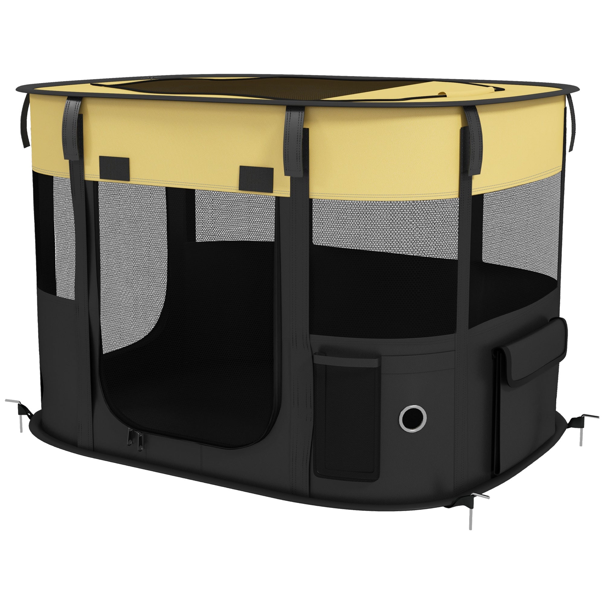 Foldable Dog Pen with Storage Bag for Indoor/Outdoor Use, Portable Pet playpen, with Ground Stakes - Yellow