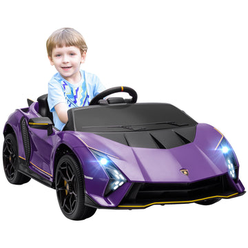 12V Lamborghini Autentica Licensed Kids Electric Car with Remote Control, Four Suspension Wheels, Soft Start, Purple