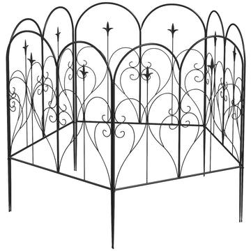 Set of Five Decorative Heart Metal Fence Panels - Black
