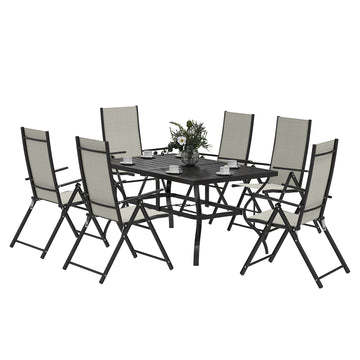 Seven-Piece Steel Outdoor Dining Set, with Parasol Hole - Khaki