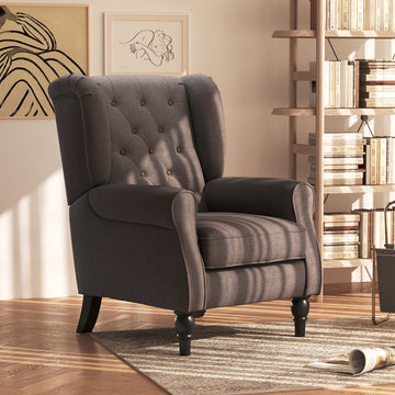 Retro Accent Chair, Wingback Armchair with Wood Frame Button Tufted Design for Living Room Bedroom, Brown