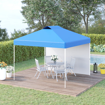 3x3(M) Pop Up Gazebo with 1 Side and Roller Bag, Height Adjustable Party Tent Event Shelter for Garden, Patio, Blue