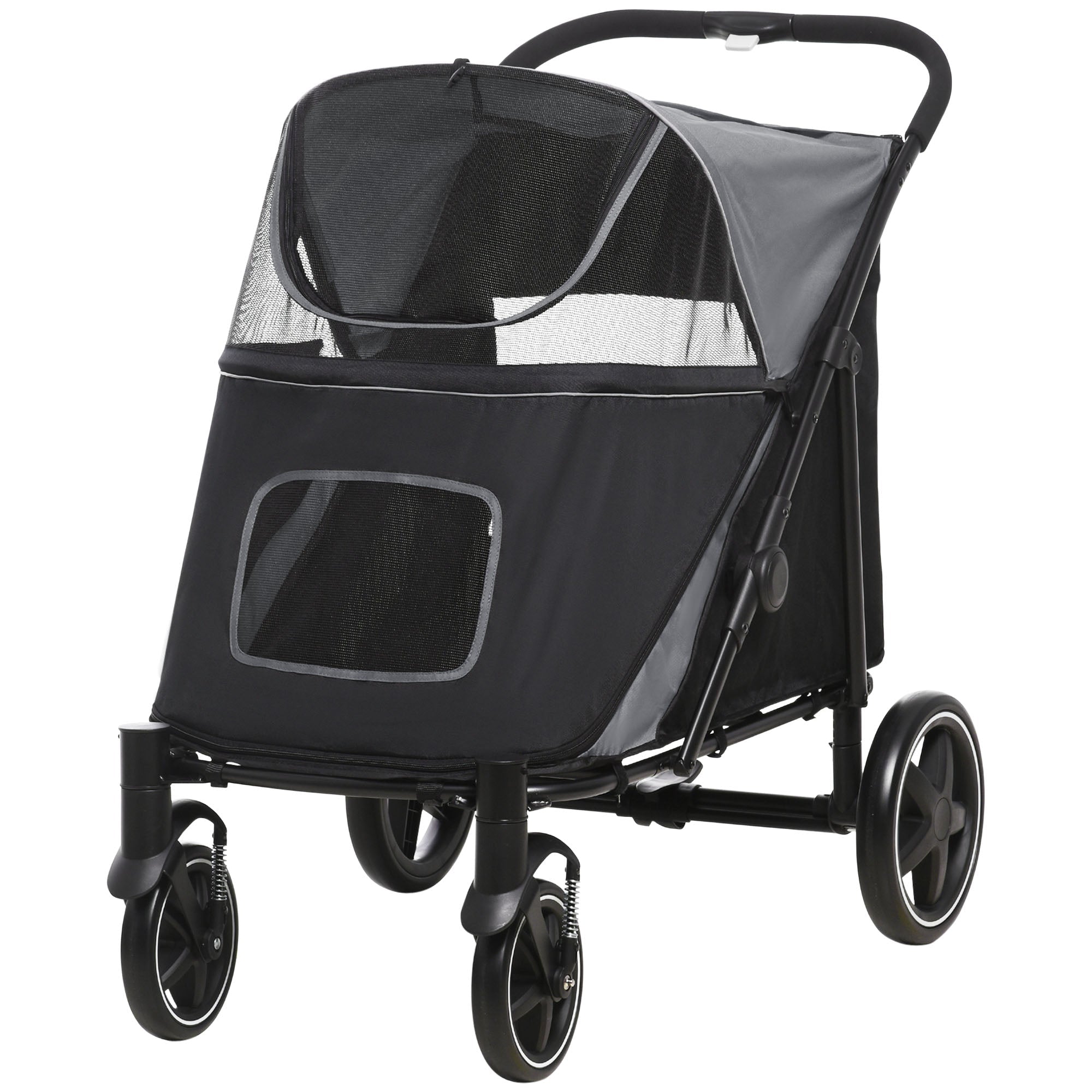 Foldable Pet Stroller, with Universal Wheels, Shock Absorber, for Medium and Large Dogs - Black