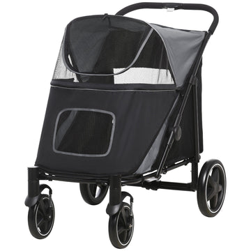 Foldable Pet Stroller, with Universal Wheels, Shock Absorber, for Medium and Large Dogs - Black