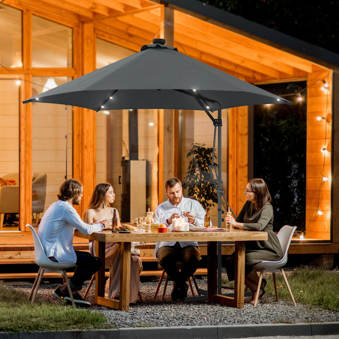 3(m) Solar LED Cantilever Parasol - Grey