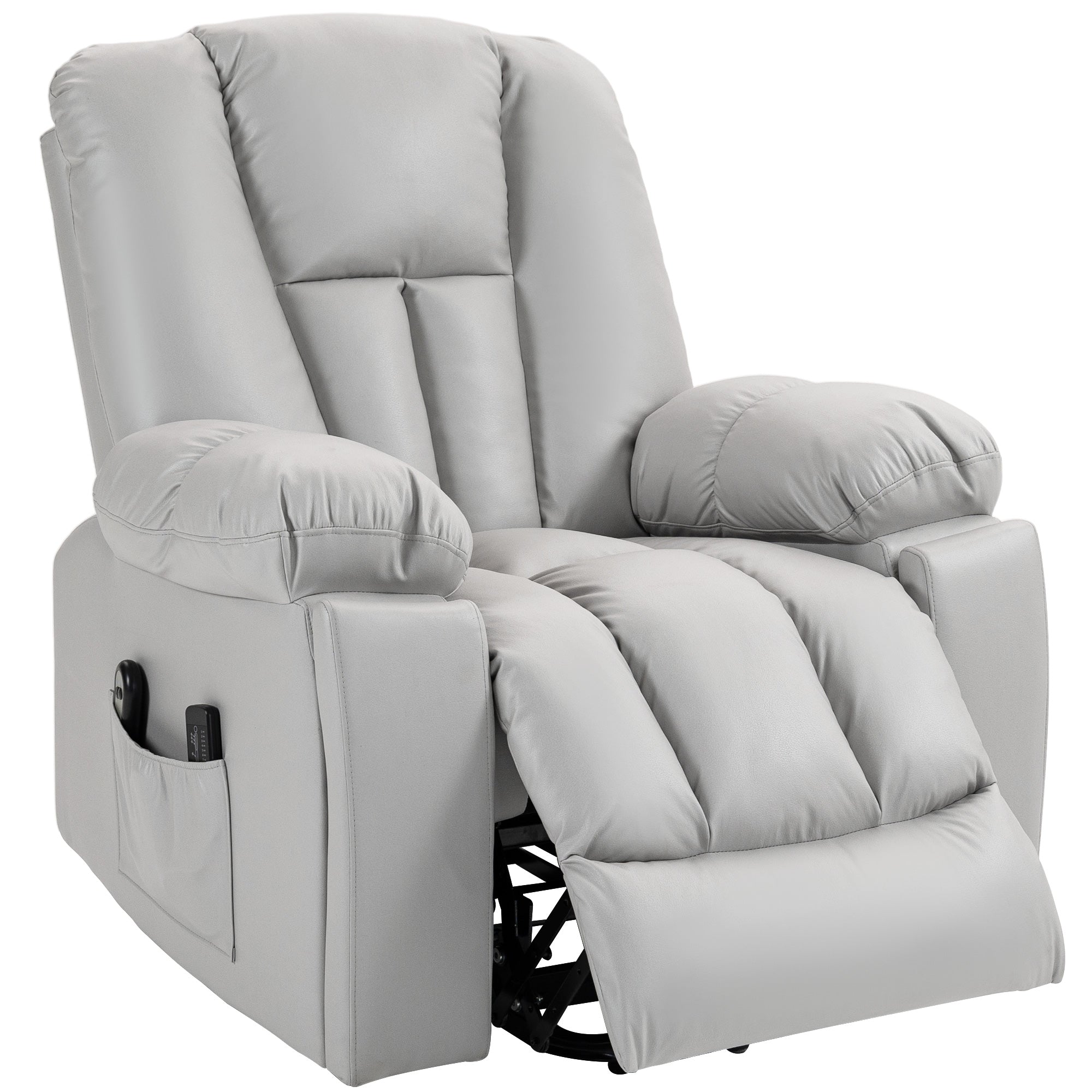 Leathaire Eight Massage Point Armchair, with Reclining Back - Light Grey
