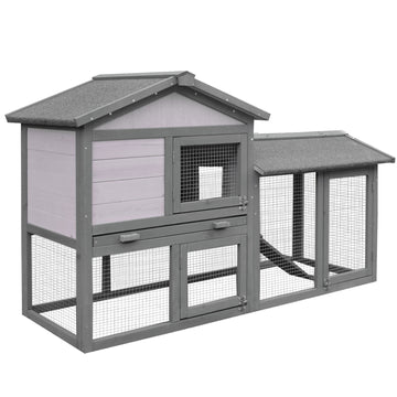 Small Animal Two-Level Fir Wood Guinea Pigs Hutches w/ Ramp Burnt Yellow
