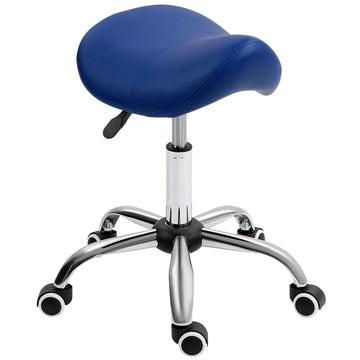 Saddle Stool, Height Adjustable Salon Chair for Massage Spa, Faux Leather, Dark Blue
