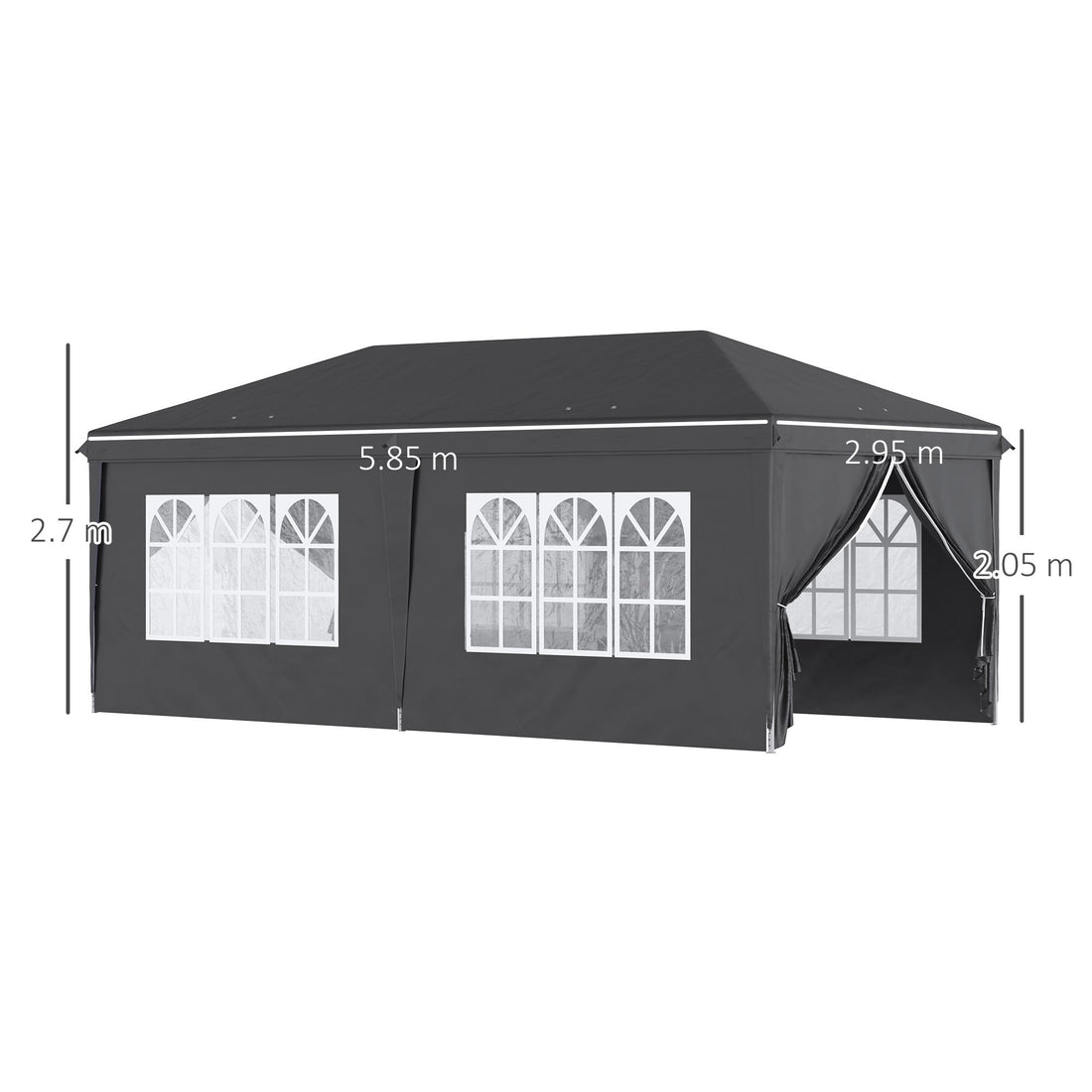 3 x 6 m Pop Up Gazebo with Sides and Windows, Height Adjustable Wedding Camping Party Tent Canopy Marquee with Storage Bag for Garden, Event, Black