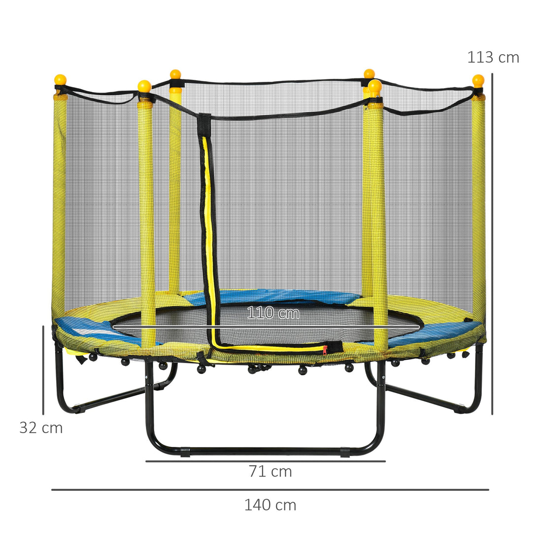4.6FT Kids Trampoline, with Safety Net, for Kids 3-10 Years - Yellow