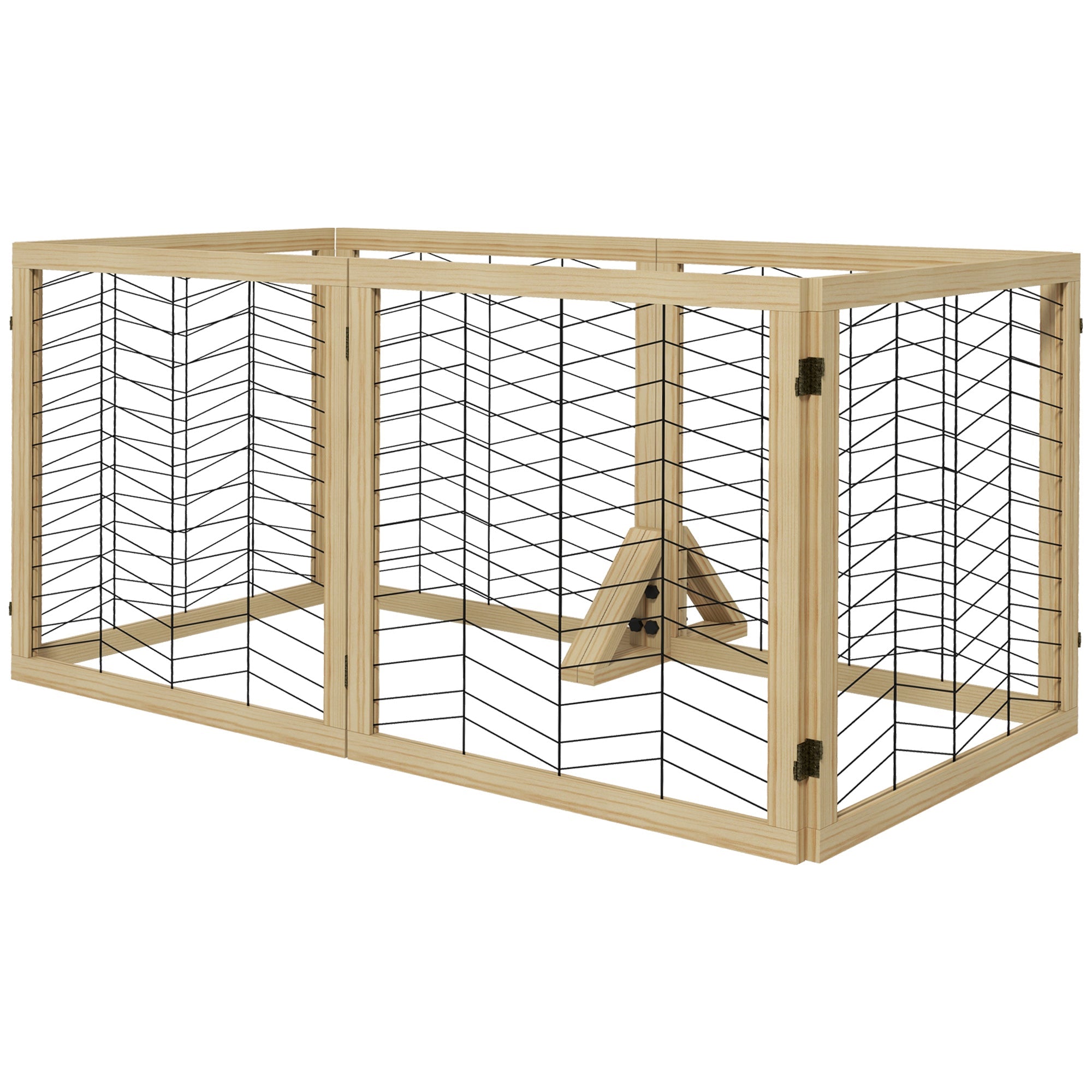 6 Panels Pet Gate, Wooden Foldable Dog Barrier w/ Two Support Feet, for Small, Medium Dogs - Natural Wood