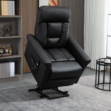 Power Lift Chair Armchair for the Elderly, PU Leather Recliner Chair with Extended Footrest, Remote Control and Side Pocket, Black