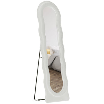 Wavy Velvet-Feel Full Length Mirror - White