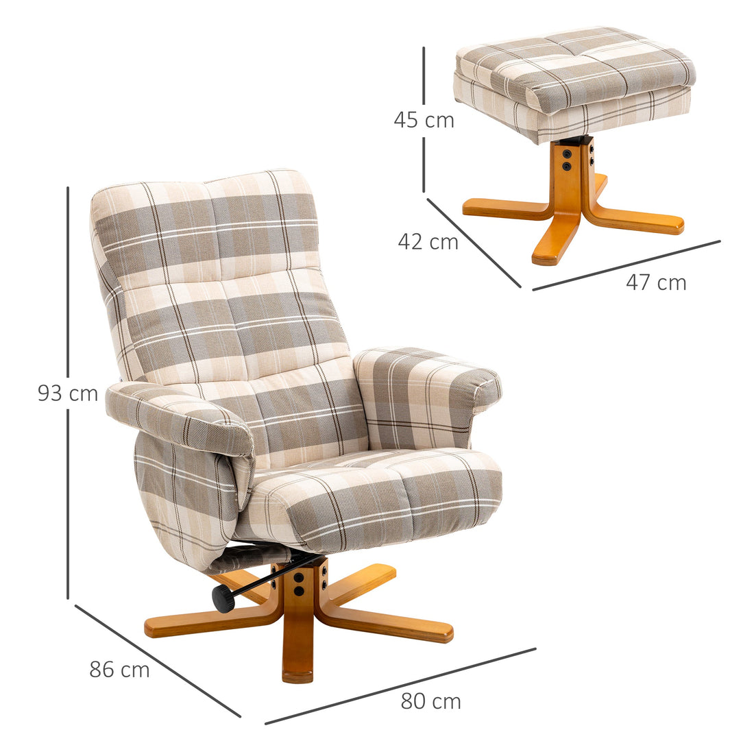 Linen Swivel Recliner Chair with Footstool, Wooden Base and Storage for Living Room, Multicolour