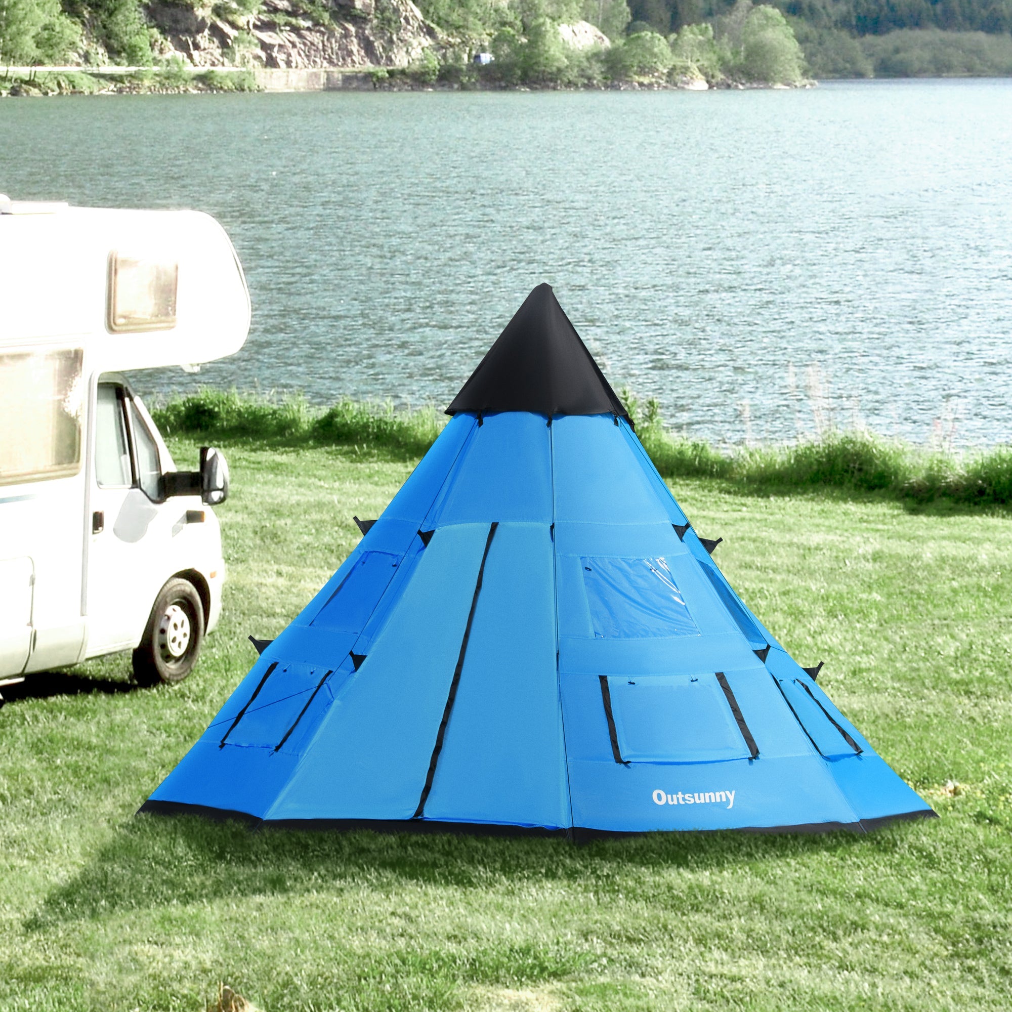 6 Men Tipi Tent with Carry Bag - Blue