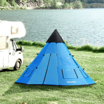6 Men Tipi Tent with Carry Bag - Blue