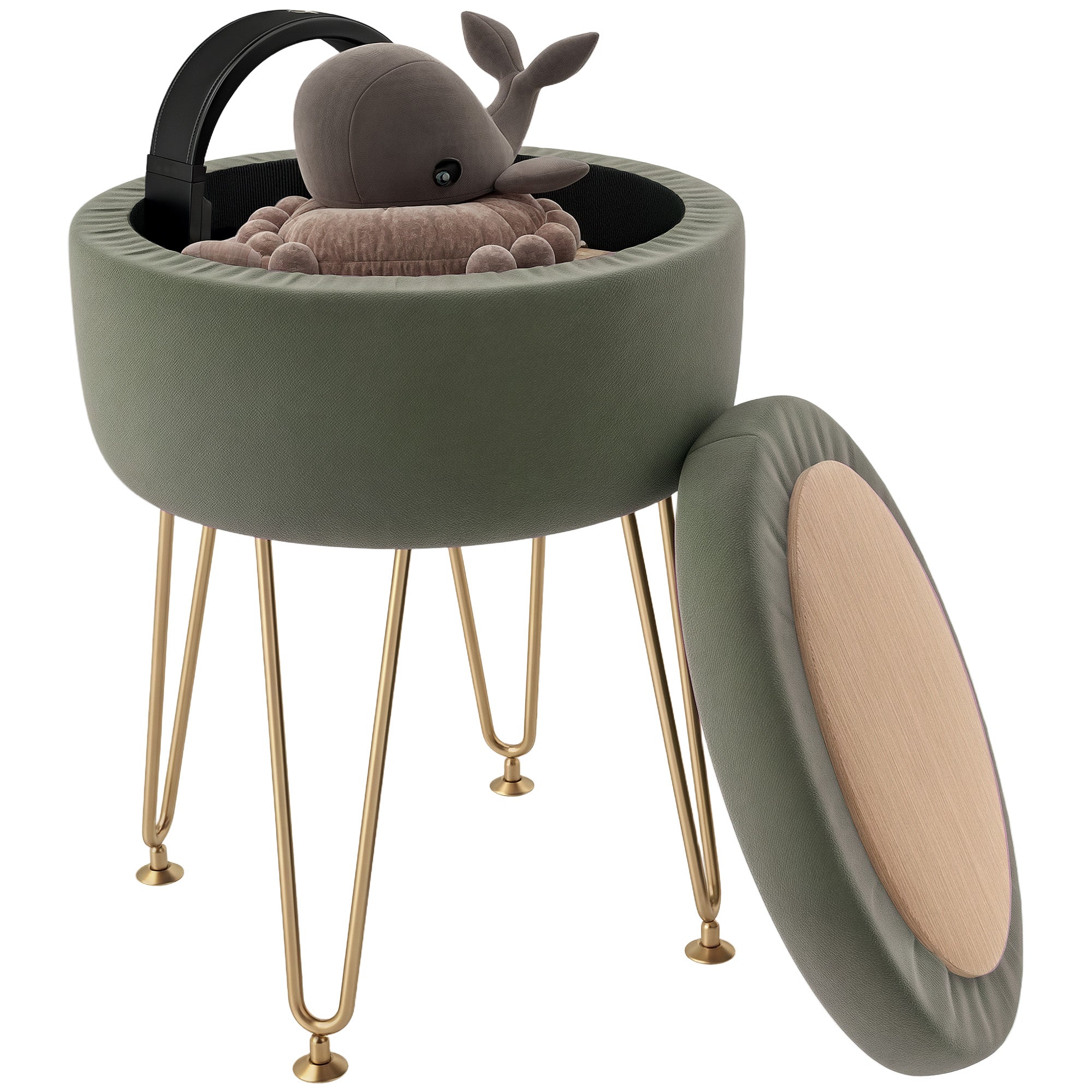 5L Velvet-Feel Storage Ottoman - Green