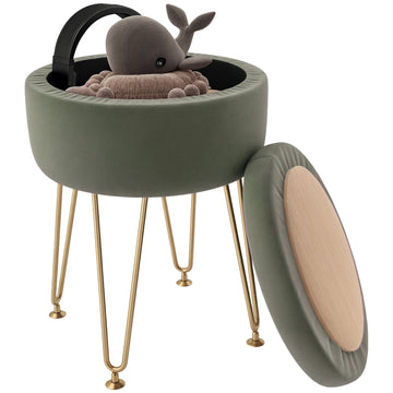 5L Velvet-Feel Storage Ottoman - Green