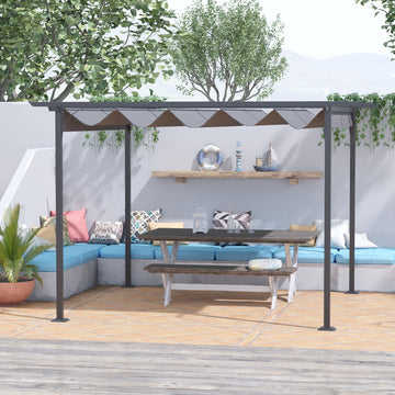 3.5M X 3.5M Metal Pergola Gazebo Awning Retractable Canopy Outdoor Garden Sun Shade Shelter Marquee Party BBQ, Grey