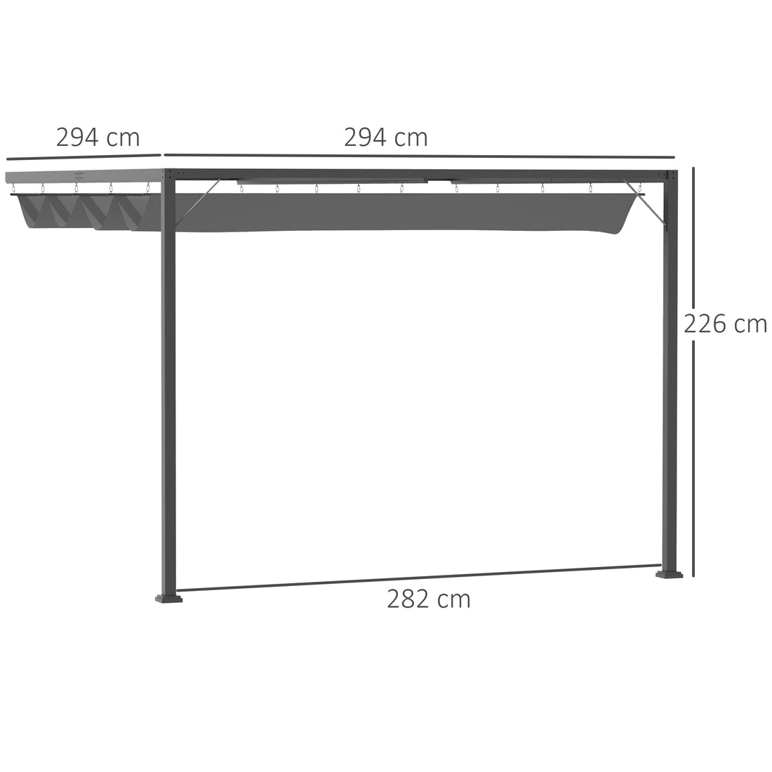 3 x 3(m) Outdoor Pergola Retractable Canopy Wall Mounted Gazebo Patio Shelter Sun Shade, Grey