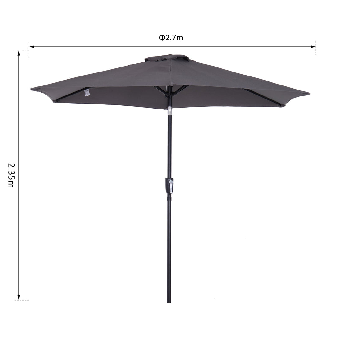 2.6M Garden Parasol Umbrella with Tilt and Crank, Outdoor Sun Parasol Sunshade Shelter with Aluminium Frame, Grey