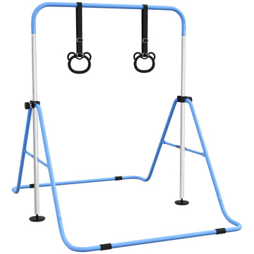 Adjustable Height, Foldable Kids Gymnastics Bar w/ Non-Slip Mats, for 3+ Years, Blue