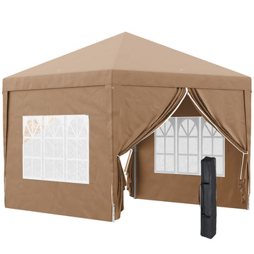 3 x 3 m Pop Up Gazebo, Wedding Party Canopy Tent Marquee with Carry Bag and Windows, Coffee