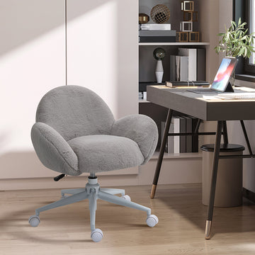 Makeup Vanity Chair, Cute Fluffy Desk Chair with Rolling Wheels for Bedroom Living Room, Grey