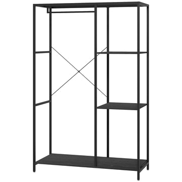 Steel Frame Clothes Storage Rack, with Shelves - Black