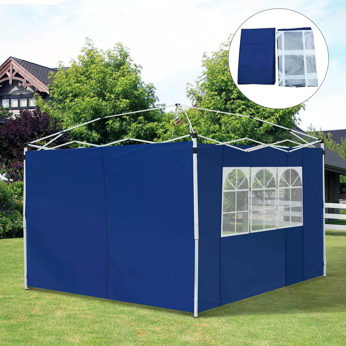 3 Meters Gazebo Replaceable Exchangeable Side Panel Wall Panels Walls With Window, Blue