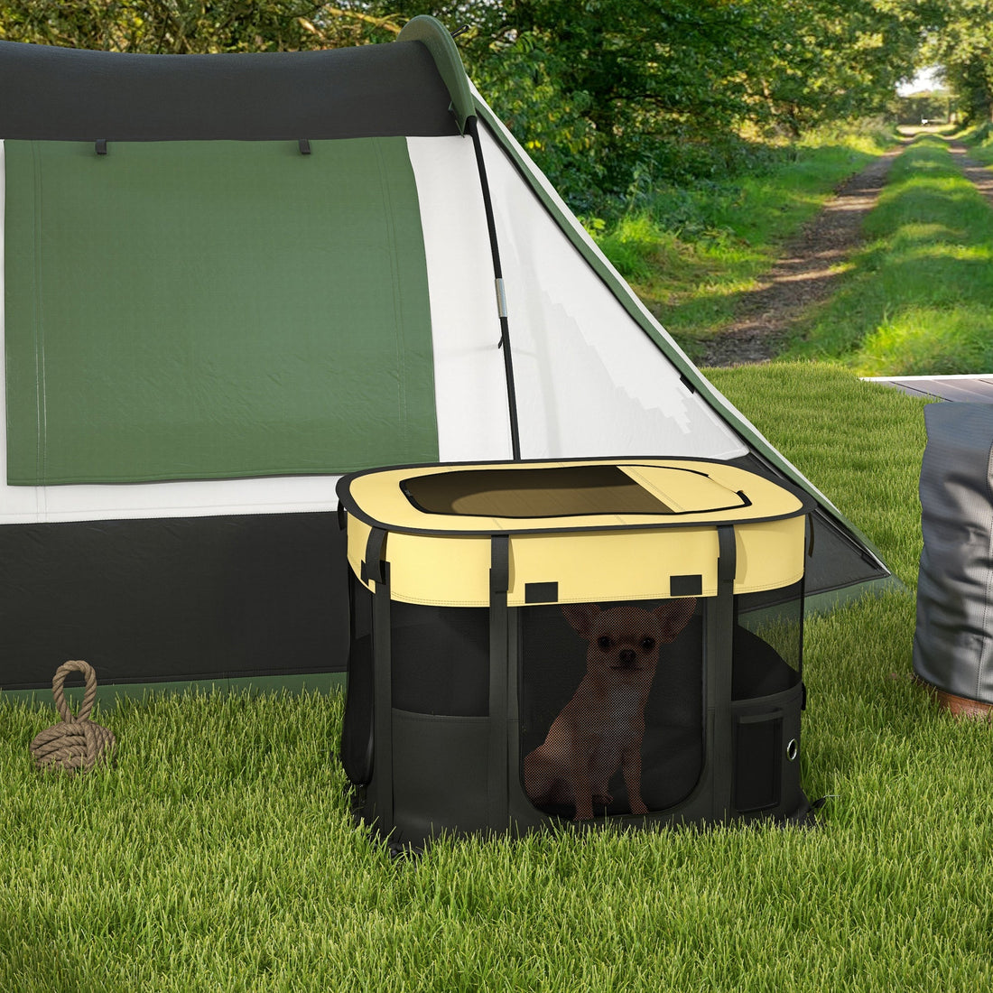 Foldable Dog Pen with Storage Bag for Indoor/Outdoor Use, Portable Pet playpen, with Ground Stakes - Yellow