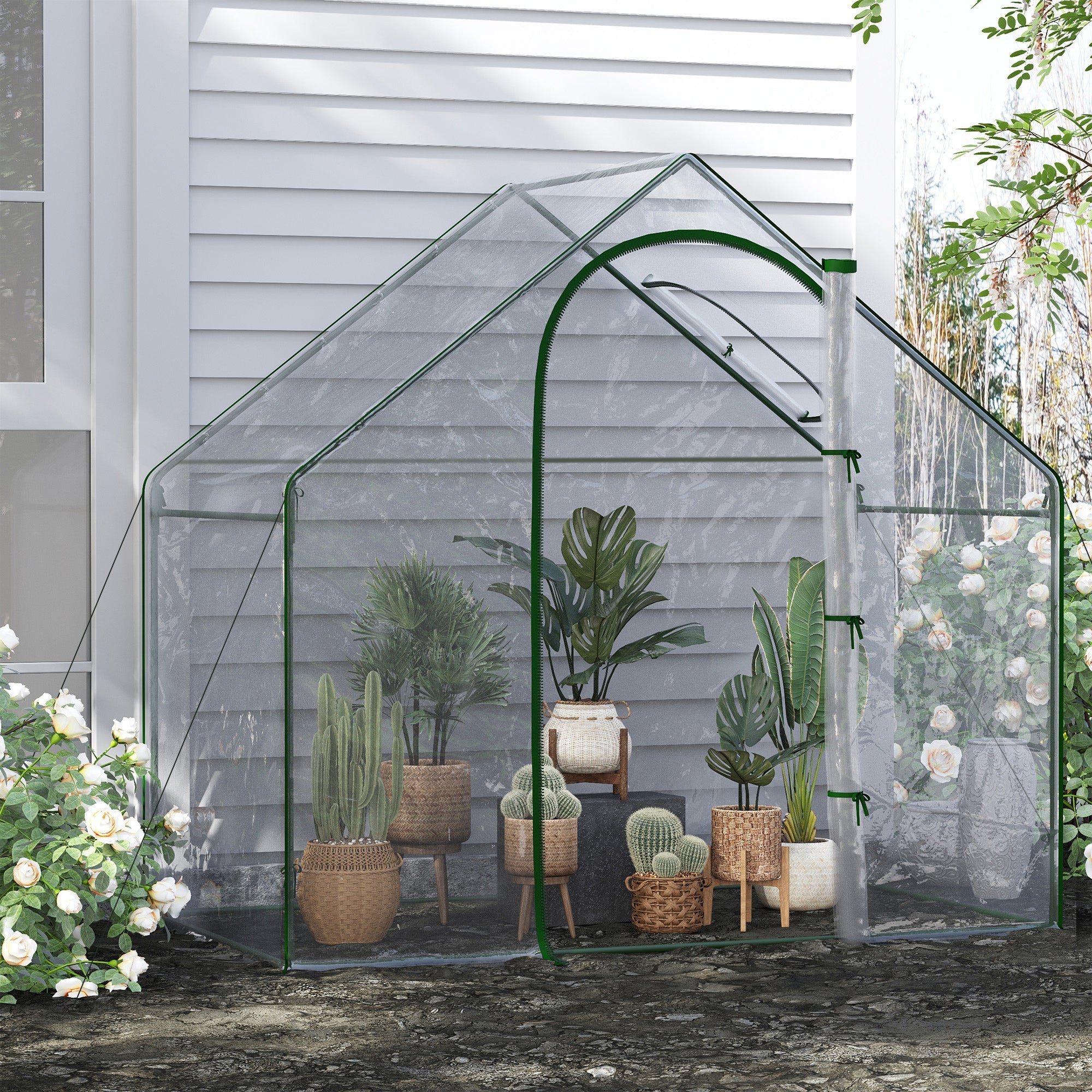Walk In PVC Greenhouse Garden Outdoor Flower Planter Steel Frame w/ Zipped Door & Window 180 x 100 x 168CM Clear