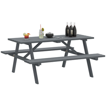 6 Seater Wooden Picnic Table Bench for Outdoor Garden or Patio with Parasol Cutout 150 cm Grey