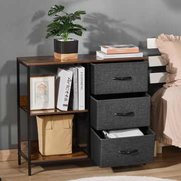 Chest of Drawers Storage Dresser Cabinet Organizer with 3 Fabric Drawers and 2 Display Shelves for Living Room, Bedroom, Hallway, Black