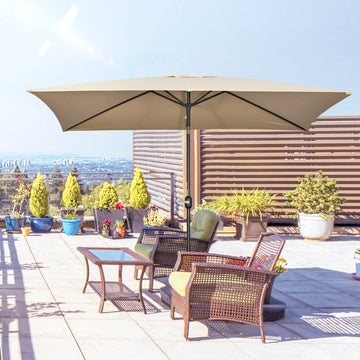 3x2m Patio Parasol Garden Umbrellas Canopy with Aluminium Tilt Crank Rectangular Sun Shade Steel, Khaki