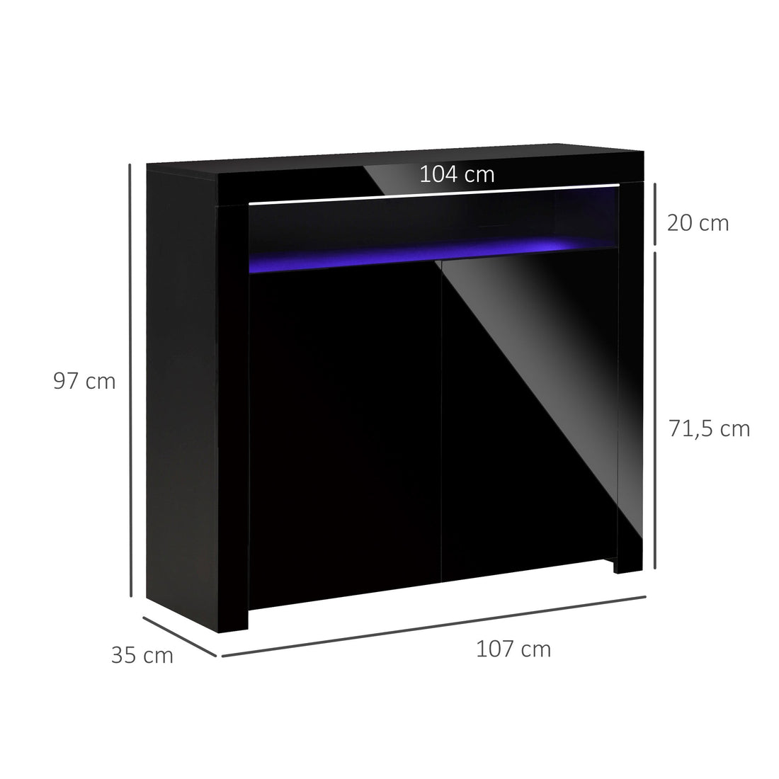 LED Storage Cabinet, Cupboard with High Gloss Front and RGB Lighting, Modern Sideboard for Entryway, Dining Area, Living Room, Black