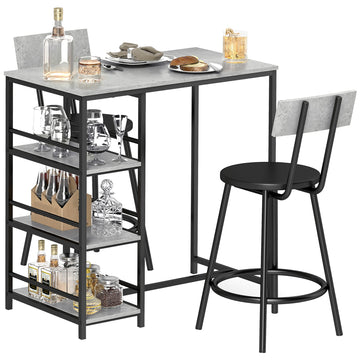Three-Piece Kitchen Dining Set, with Shelves - Grey/Black